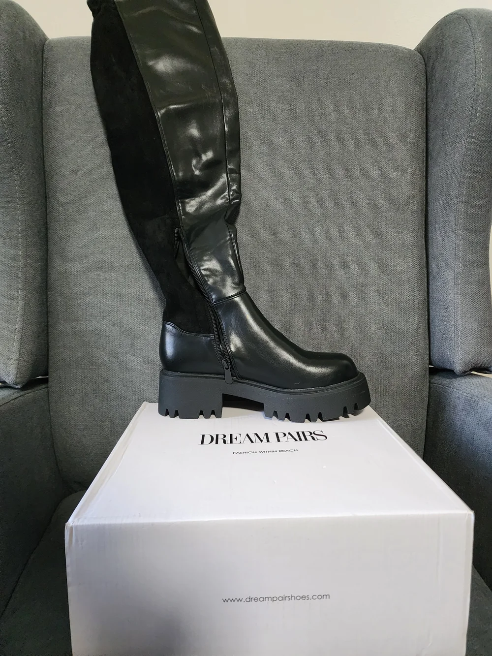 Dream Pairs Black Over-the-Knee Chunky Lug Sole Boots